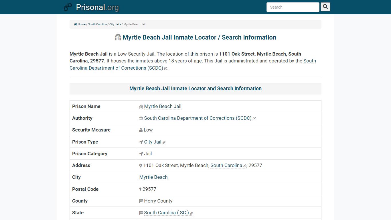 Myrtle Beach Jail-Inmate Locator/Search Info, Phone, Fax ...